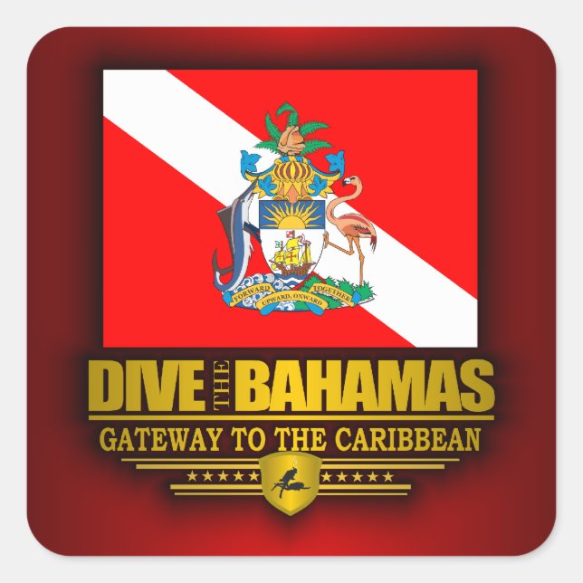 Pegatina Cuadrada Bucear en las Bahamas 2 (Anverso)