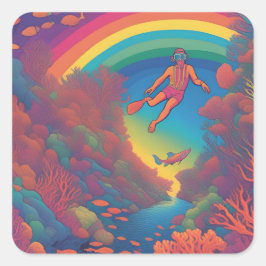 Pegatina Cuadrada Buceo con arco iris