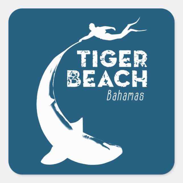 Pegatina Cuadrada Buceo de tiburones en la playa de Tiger (Anverso)