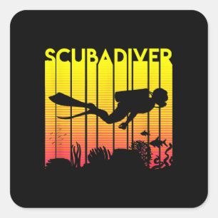 Pegatina Cuadrada Buceo Scuba Silhouette Buceo Bañado