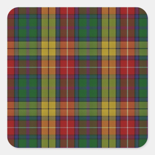 Pegatina Cuadrada Buchanan Clan Family Tartan (Anverso)