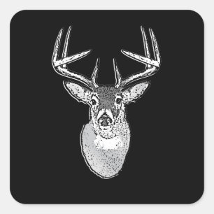 Pegatina Cuadrada Buck on Black design White Tail Deer