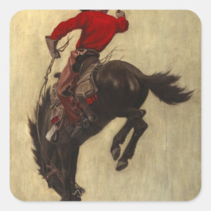 Pegatina Cuadrada Bucking Bronco, 1903 de Newell Convers Wyeth