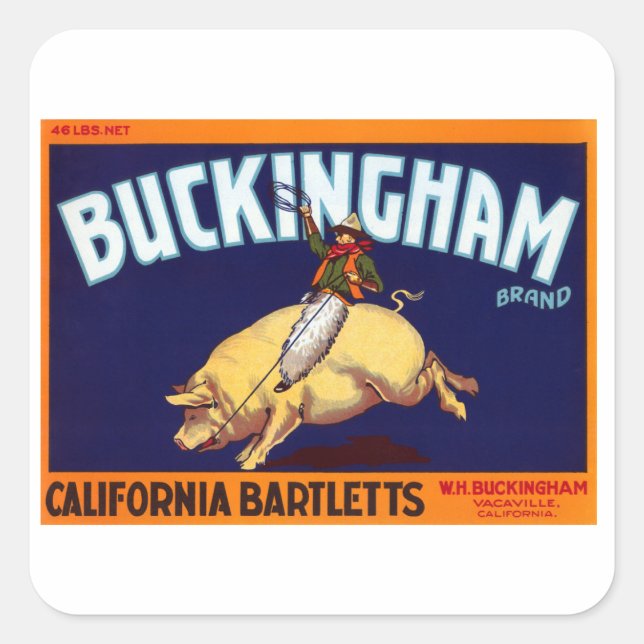 Pegatina Cuadrada Buckingham Brand California Bartletts (Anverso)