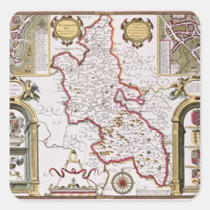 Pegatina Cuadrada Buckinghamshire, grabado por Jodocus