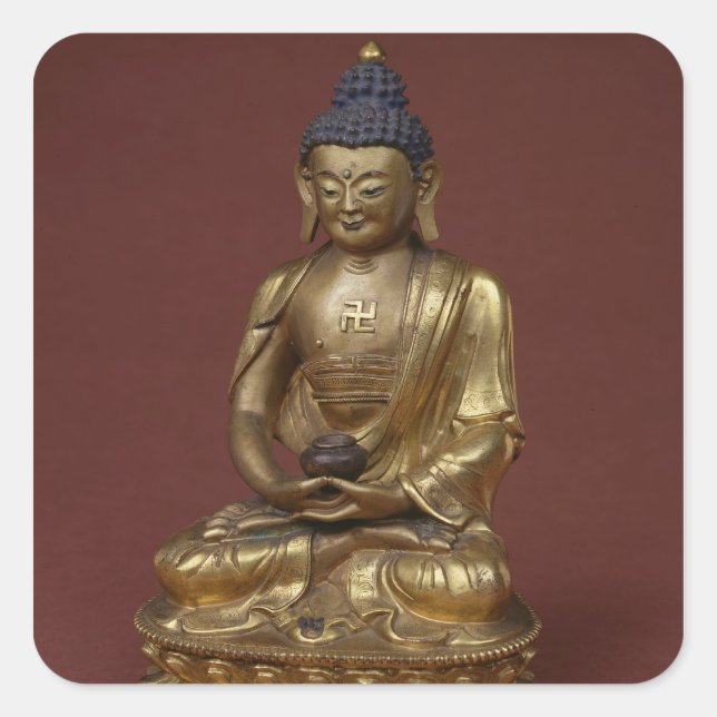 Pegatina Cuadrada Buda Amitayus sentado en meditación (Anverso)
