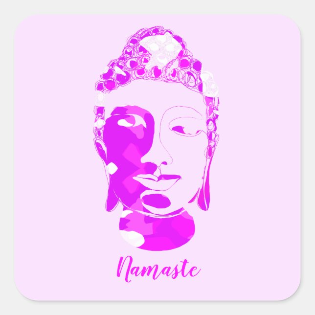 Pegatina Cuadrada Buda dibujado a mano con simetría blanca y rosa es (Anverso)