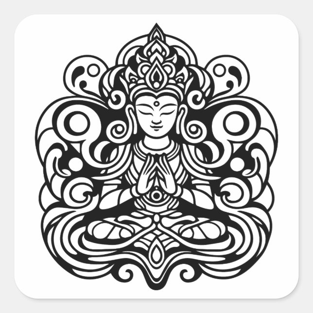 Pegatina Cuadrada Buda en paz (Anverso)