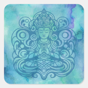 Pegatina Cuadrada Buda en Peace Blue
