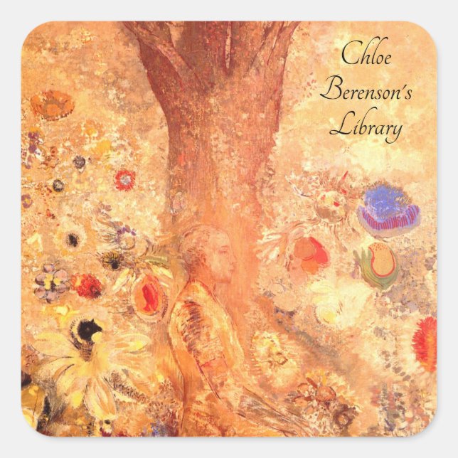 Pegatina Cuadrada Buda en su juventud por Odilon Redon (Anverso)