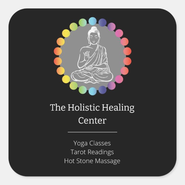 Pegatina Cuadrada Buda Rainbow Chakras Yoga espiritual metafísico (Anverso)