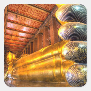 Pegatina Cuadrada Buda reclinable gigante dentro del templo, Wat Pho