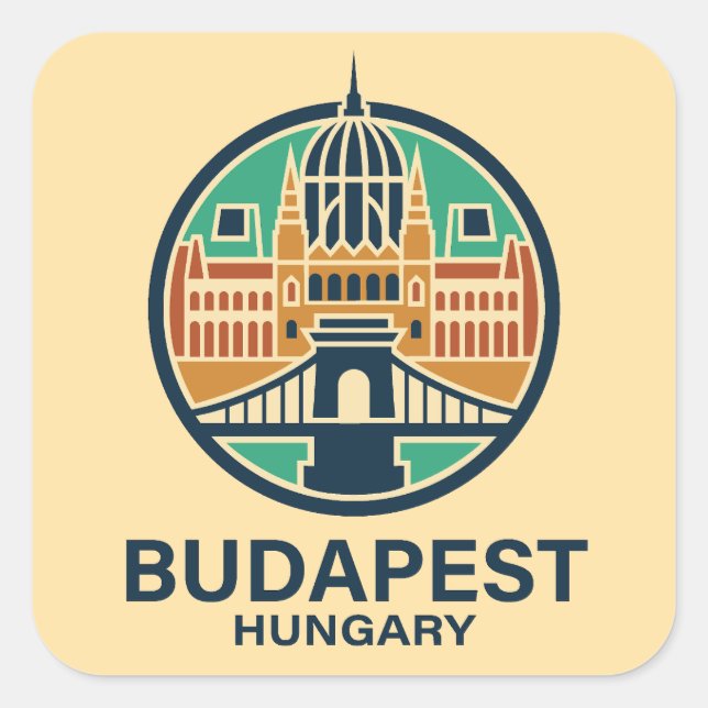 Pegatina Cuadrada Budapest Hungría Europa (Anverso)