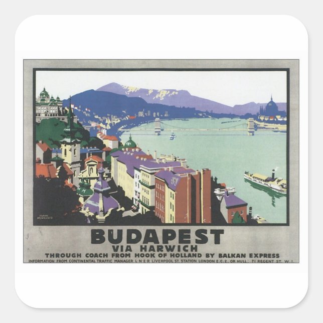 Pegatina Cuadrada Budapest Vintage Hungría (Anverso)