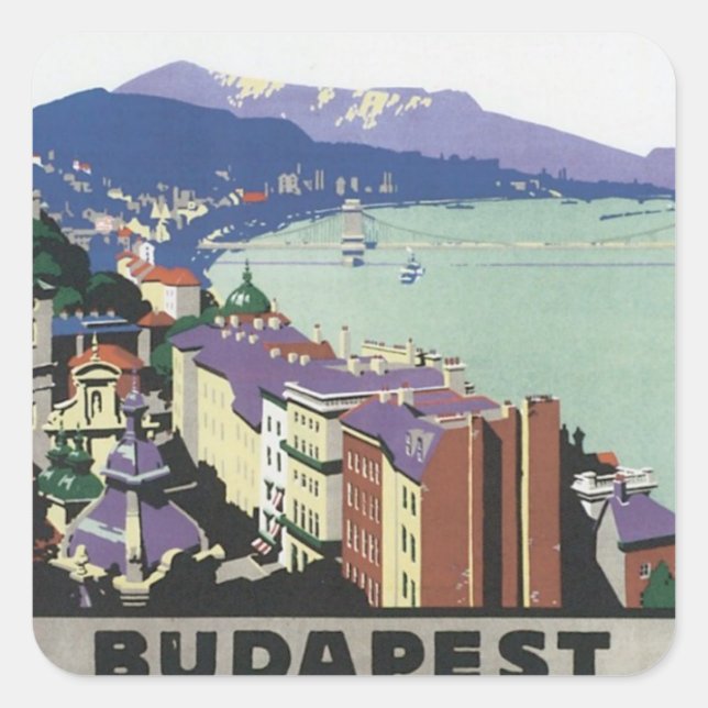 Pegatina Cuadrada Budapest Vintage Hungría (Anverso)