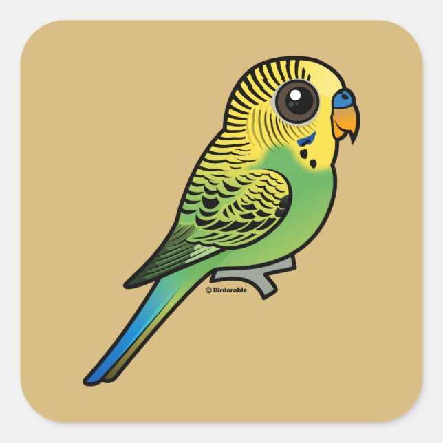 Pegatina Cuadrada Budgerigar Birdorable (Anverso)