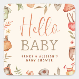 Pegatina Cuadrada Budget Hello Baby Fall Boho Clothes Baby Shower
