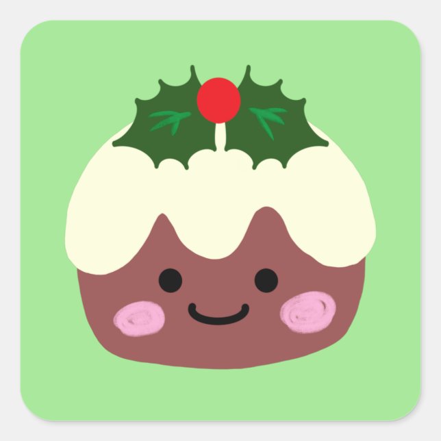 Pegatina Cuadrada Budín de Navidad 1 (Anverso)