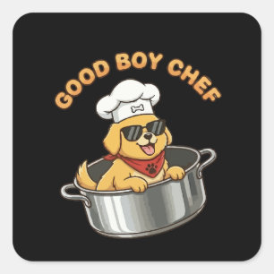 Pegatina Cuadrada Buen Chico Chef Perro Cocinero