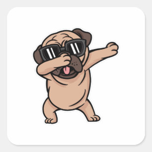 Pegatina Cuadrada Buen Mood Pug con gafas de sol