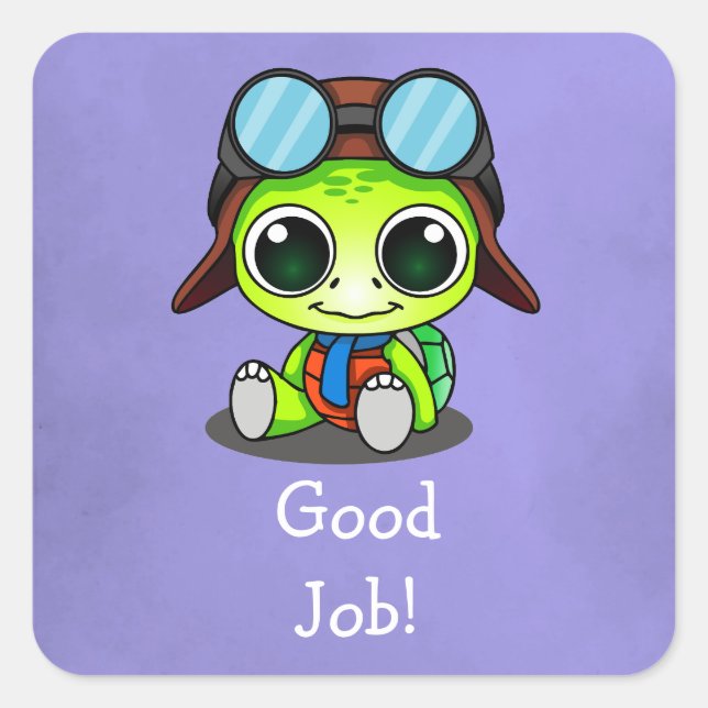 Pegatina Cuadrada ¡Buen trabajo! Cute Chibi Personalizado Turtle (Anverso)