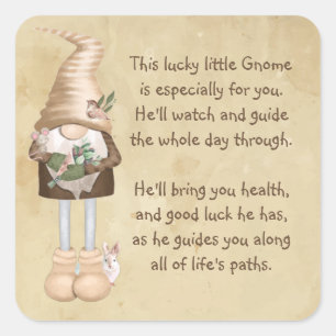 Pegatina Cuadrada Buena suerte Gnome Buena suerte y salud