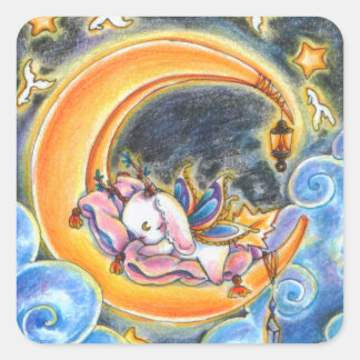 Pegatina Cuadrada Buenas noches Fairycore Dulce sueño en la luna