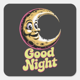 Pegatina Cuadrada Buenas noches Retro Moon