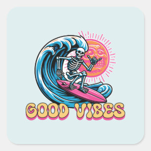 Pegatina Cuadrada Buenas vibraciones - Surf - Vibes de verano
