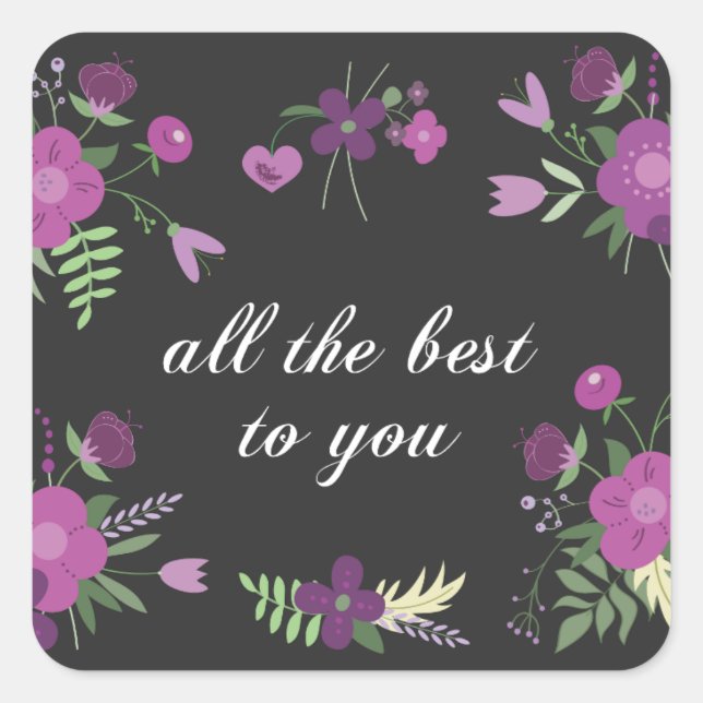 Pegatina Cuadrada Buenos deseos florales Inspiradores (Anverso)