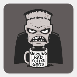 Pegatina Cuadrada Buenos días café buen monstruo reanimado