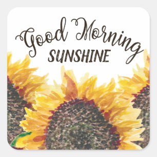 Pegatina Cuadrada Buenos días girasoles amarillos marrones