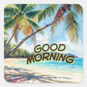 Pegatina Cuadrada Buenos Días Palmeras
