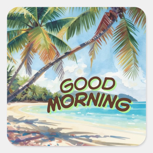 Pegatina Cuadrada Buenos Días Palmeras (Anverso)