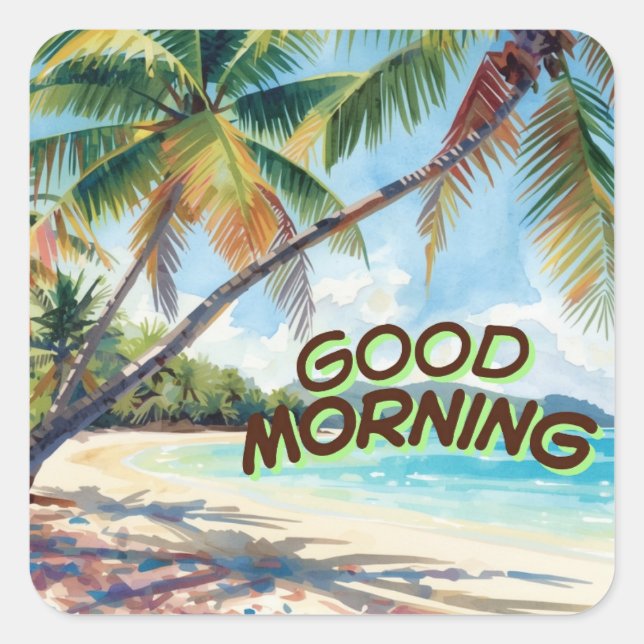 Pegatina Cuadrada Buenos Días Palmeras (Anverso)
