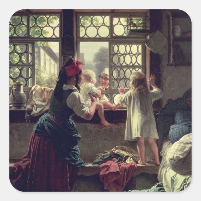Pegatina Cuadrada Buenos días, querido padre (Anverso)