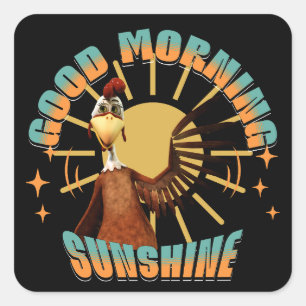 Pegatina Cuadrada Buenos Días Sol Funny Rooster