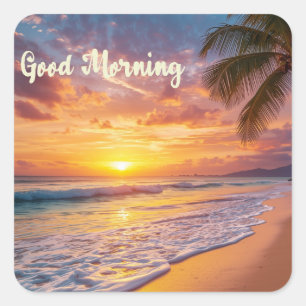 Pegatina Cuadrada Buenos Días Vida de Playa 02