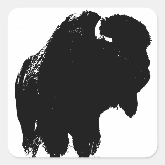 Pegatina Cuadrada Búfalo de Bison Black & White Pop Art (Anverso)