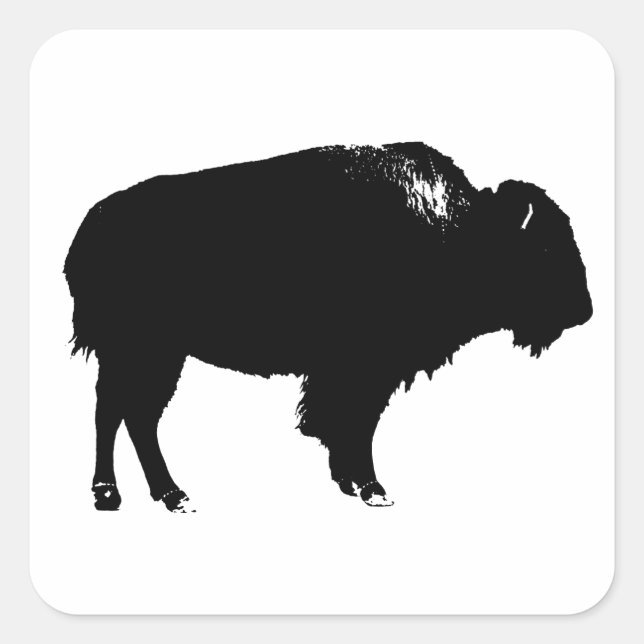 Pegatina Cuadrada Búfalo negro y blanco de Bison Silhouette Pop Art (Anverso)