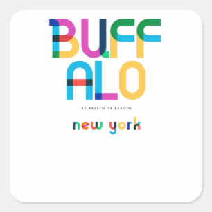 Pegatina Cuadrada Búfalo Nueva York de mediados de siglo, Arte Pop,