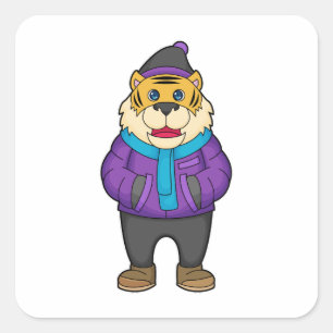 Pegatina Cuadrada Bufanda de tigre gorro