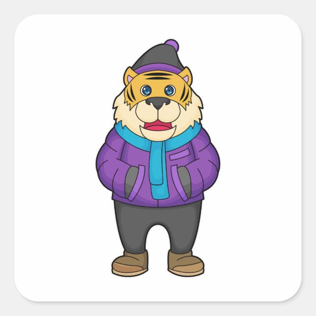 Pegatina Cuadrada Bufanda de tigre gorro (Anverso)