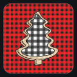 Pegatina Cuadrada Buffalo Plaid, Red Gingham Christmas Trees<br><div class="desc">Buffalo plaid,  pegatinas de gingham Christmas Trees.</div>