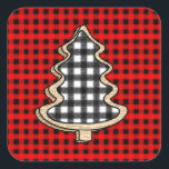 Pegatina Cuadrada Buffalo Plaid, Red Gingham Christmas Trees<br><div class="desc">Buffalo plaid,  pegatinas de gingham Christmas Trees.</div>