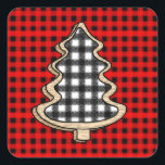 Pegatina Cuadrada Buffalo Plaid, Red Gingham Christmas Trees<br><div class="desc">Buffalo plaid,  pegatinas de gingham Christmas Trees.</div>