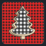 Pegatina Cuadrada Buffalo Plaid, Red Gingham Christmas Trees<br><div class="desc">Buffalo plaid,  pegatinas de gingham Christmas Trees.</div>