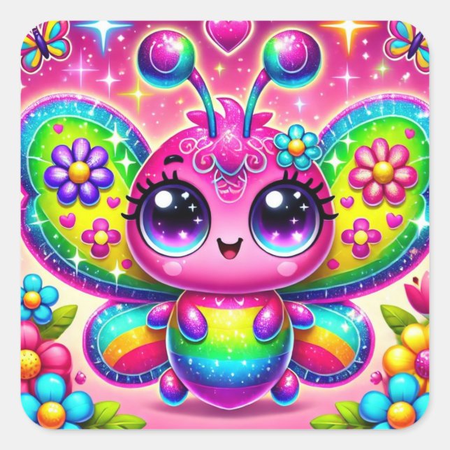 Pegatina Cuadrada Bug Cute (Anverso)