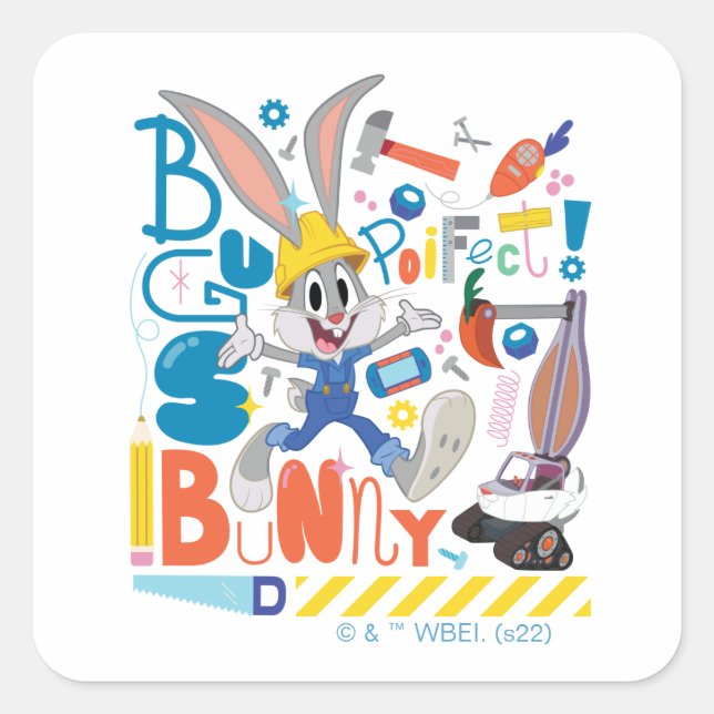 Pegatina Cuadrada BUGS BUNNY BUILDERS™| BUGS BUNNY™ Herramientas de  (Anverso)