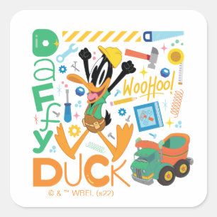 Pegatina Cuadrada BUGS BUNNY BUILDERS™  DAFFY DUCK™ Herramientas de